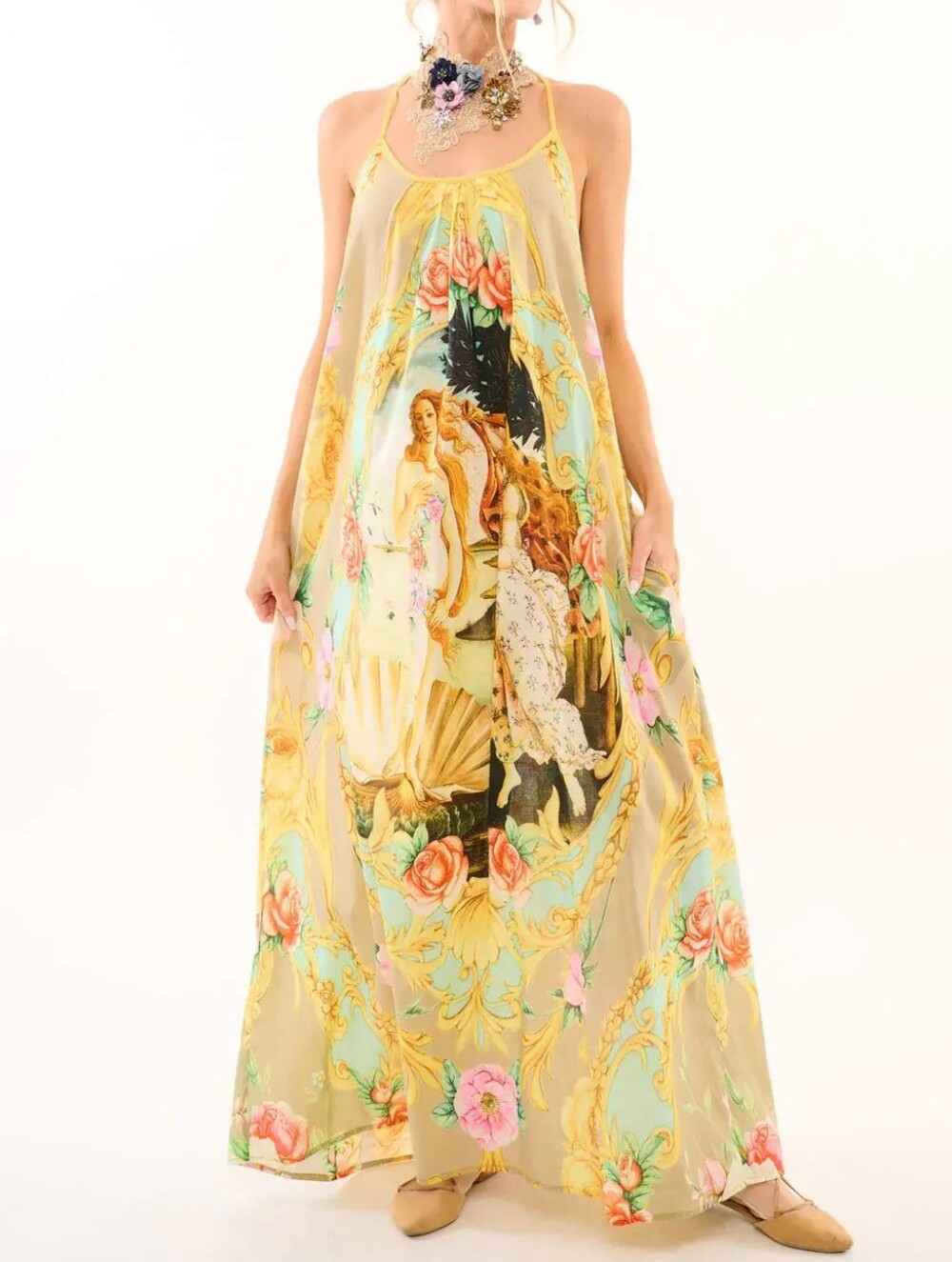 Aratta Birth Of Venus Floral Renaissance Print Maxi Dress - Size XL